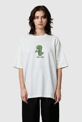 Bodic Creative Tea-Rex Design Graphic Printed Oversized Drop Shoulder Sleeves T shirt