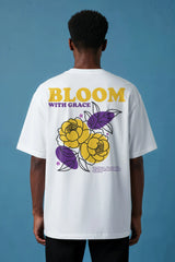 Bloom with Grace Floral Design Graphic Printed Oversized Drop Shoulder Sleeves Tshirt