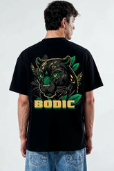 Bodic Men's iconic Bodic Panther Design in Graphic Printed Oversized Drop Shoulder Sleeves T shirt
