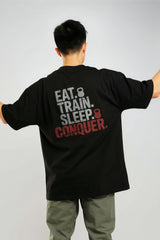 Bodic Men's Gym Motivation Quote Graphic Printed Oversized Drop Shoulder Sleeves T shirt