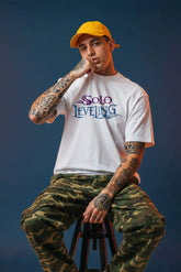 Solo Leveling Shadow Monarch Edition Graphic Printed Oversized Drop Shoulder Sleeves Tshirt