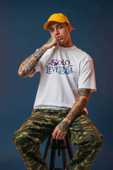 Solo Leveling Shadow Monarch Edition Graphic Printed Oversized Drop Shoulder Sleeves Tshirt