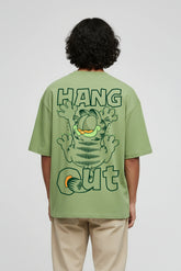 Garfield Cat Creative design (Hang out) Graphic Printed Oversized Drop Shoulder Sleeves T shirt