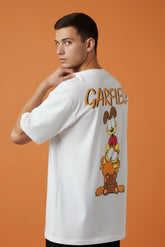 Garfield Cat Design Graphic Printed Oversized Drop Shoulder Sleeves Tshirt