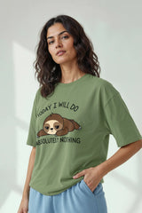 Lazzy sloth. Graphic Printed Oversized Drop Shoulder Sleeves T shirt