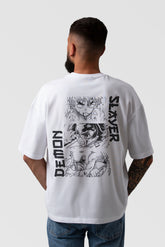 Demon Slayer Graphic Printed Oversized Drop Shoulder Sleeves Pure Cotton T shirt