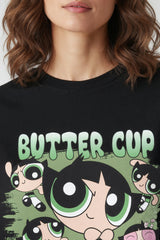 Power Puff Butter Cup Girl Design Black Oversized Tshirt