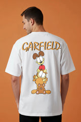 Garfield Cat Design Graphic Printed Oversized Drop Shoulder Sleeves Tshirt
