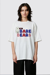 White Oversized T shirt with Bare Bear Design Graphic Printed Oversized Drop Shoulder Sleeves T shirt