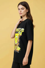 The Oversized SpongeBob Edition Graphic Printed Oversized Drop Shoulder Sleeves Pure Cotton Tshirt