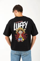 Chibi Art Luffy Design Graphic Printed Oversized Drop Shoulder Sleeves T shirt