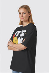 Black Oversized T shirt with Minimal Design Graphic Printed Oversized Drop Shoulder Sleeves T shirt