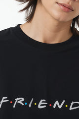 Friends Design Graphic Printed Oversized Drop Shoulder Sleeves T-shirt