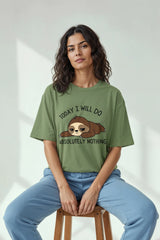 Lazzy sloth. Graphic Printed Oversized Drop Shoulder Sleeves T shirt