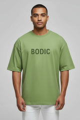 Bodic Men's Never Give Up Greetings Big Graphic Printed Oversized Drop Shoulder Sleeves T-shirt