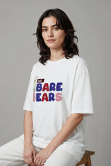 White Oversized T shirt with Bare Bear Design Graphic Printed Oversized Drop Shoulder Sleeves T shirt