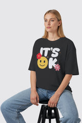 Black Oversized T shirt with Minimal Design Graphic Printed Oversized Drop Shoulder Sleeves T shirt