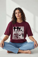 Micky Mouse Comic Design Graphic Printed Oversized Drop Shoulder Sleeves T-shirt