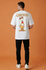 Garfield Cat Design Graphic Printed Oversized Drop Shoulder Sleeves Tshirt