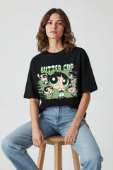 Power Puff Butter Cup Girl Design Black Oversized Tshirt