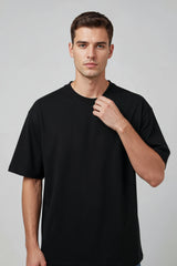 Bodic Solid Black& Pista Green Oversized Drop Shoulder Sleeves T-shirt
