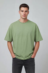 Bodic Solid Black& Pista Green Oversized Drop Shoulder Sleeves T-shirt