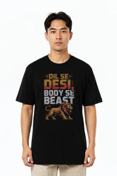 Bodic Men's Dil Se Desi Body se Beast Graphic Printed Oversized T shirt