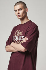 Bodic Mes's Chai Squats Repeat Graphic Printed Oversized Drop Shoulder Sleeves T shirt