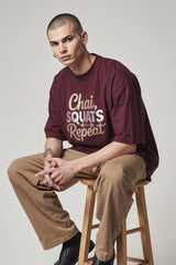 Bodic Mes's Chai Squats Repeat Graphic Printed Oversized Drop Shoulder Sleeves T shirt