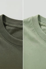 Bodic Solid Oliv Green & Pista Green Oversized Drop Shoulder Sleeves T-shirt