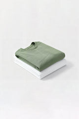 Bodic Solid White & Pista Green Oversized Drop Shoulder Sleeves T-shirt