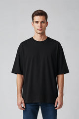 Bodic Solid Black& White Oversized Drop Shoulder Sleeves T shirt