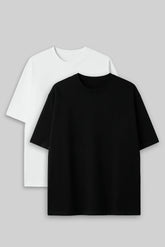 Bodic Solid Black& White Oversized Drop Shoulder Sleeves T shirt