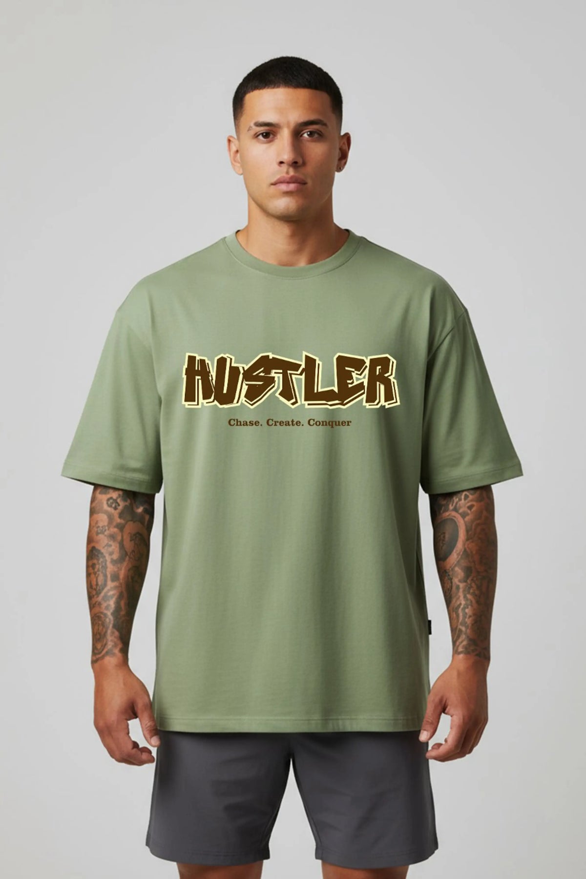 Hustler Mode Oversized Tee Graphic Printed Oversized Drop Shoulder Sleeves Pure Cotton T shirt