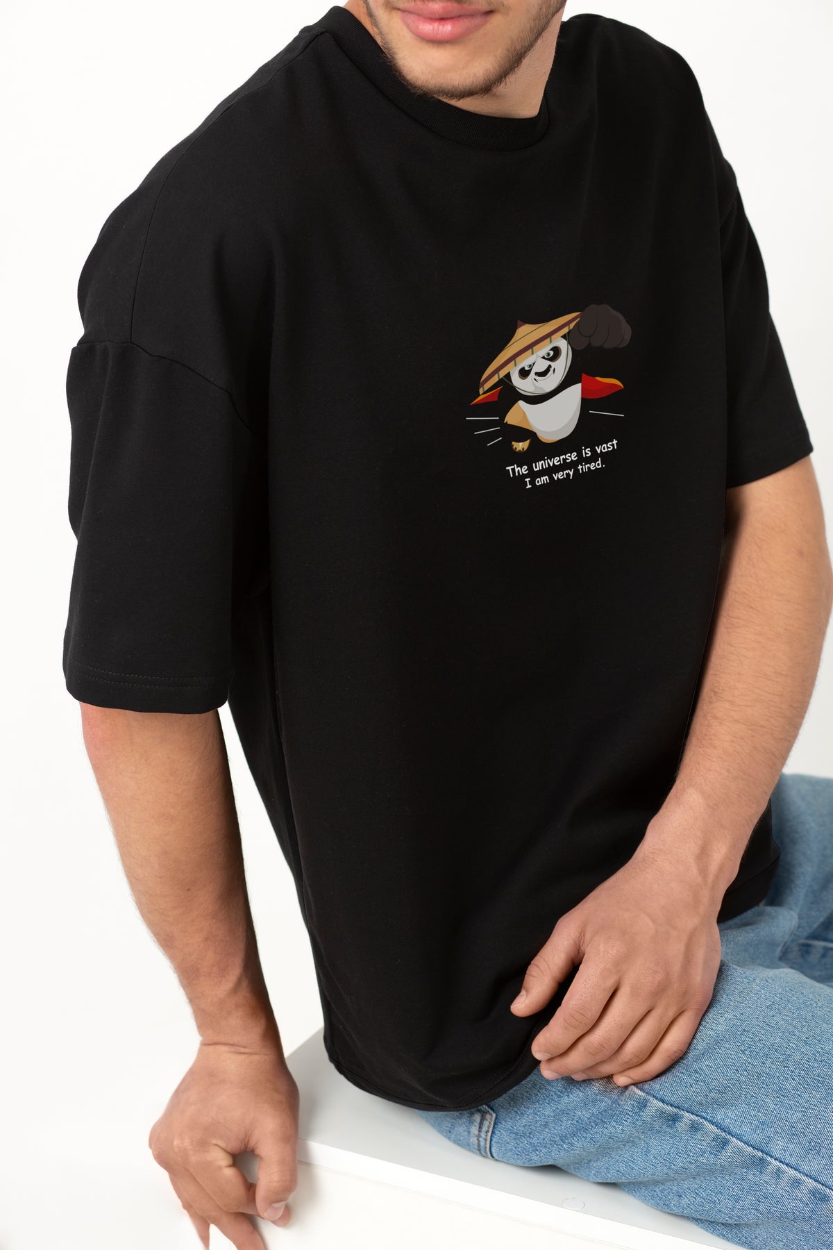 kunfu Panda Graphic Printed Oversized Drop Shoulder Sleeves T shirt