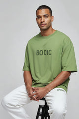 Bodic Men's Never Give Up Greetings Big Graphic Printed Oversized Drop Shoulder Sleeves T-shirt