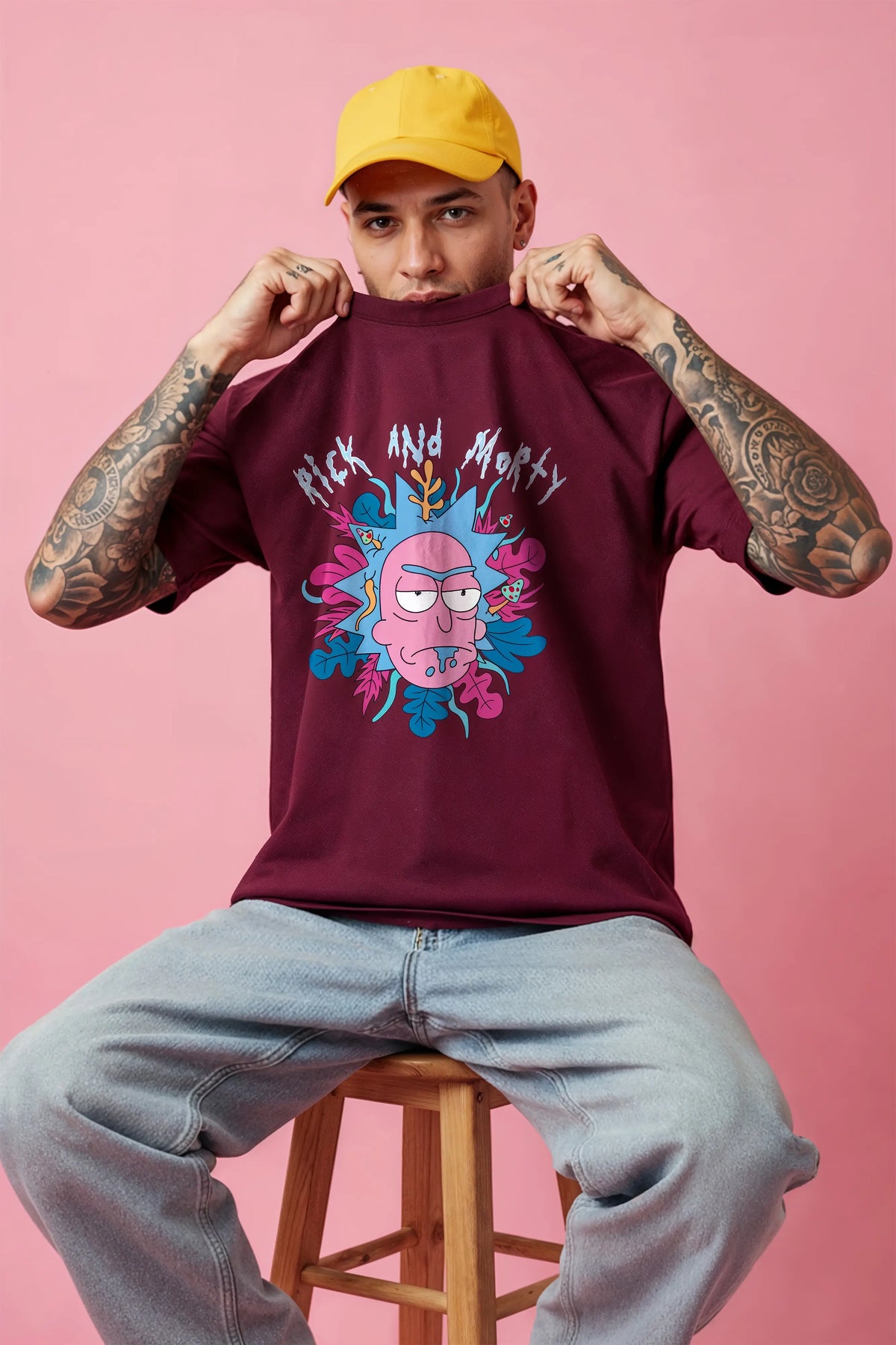 Rick and Morty Graphic Printed Oversized Drop Shoulder Sleeves Pure Cotton T shirt