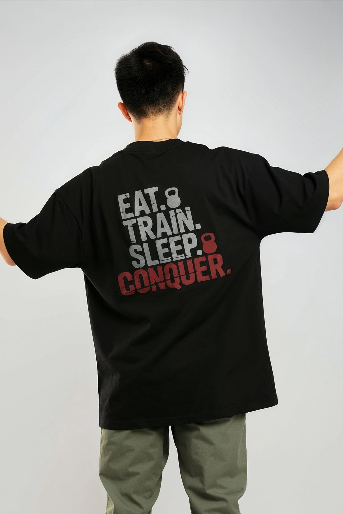 Bodic Men's Gym Motivation Quote Graphic Printed Oversized Drop Shoulder Sleeves T shirt