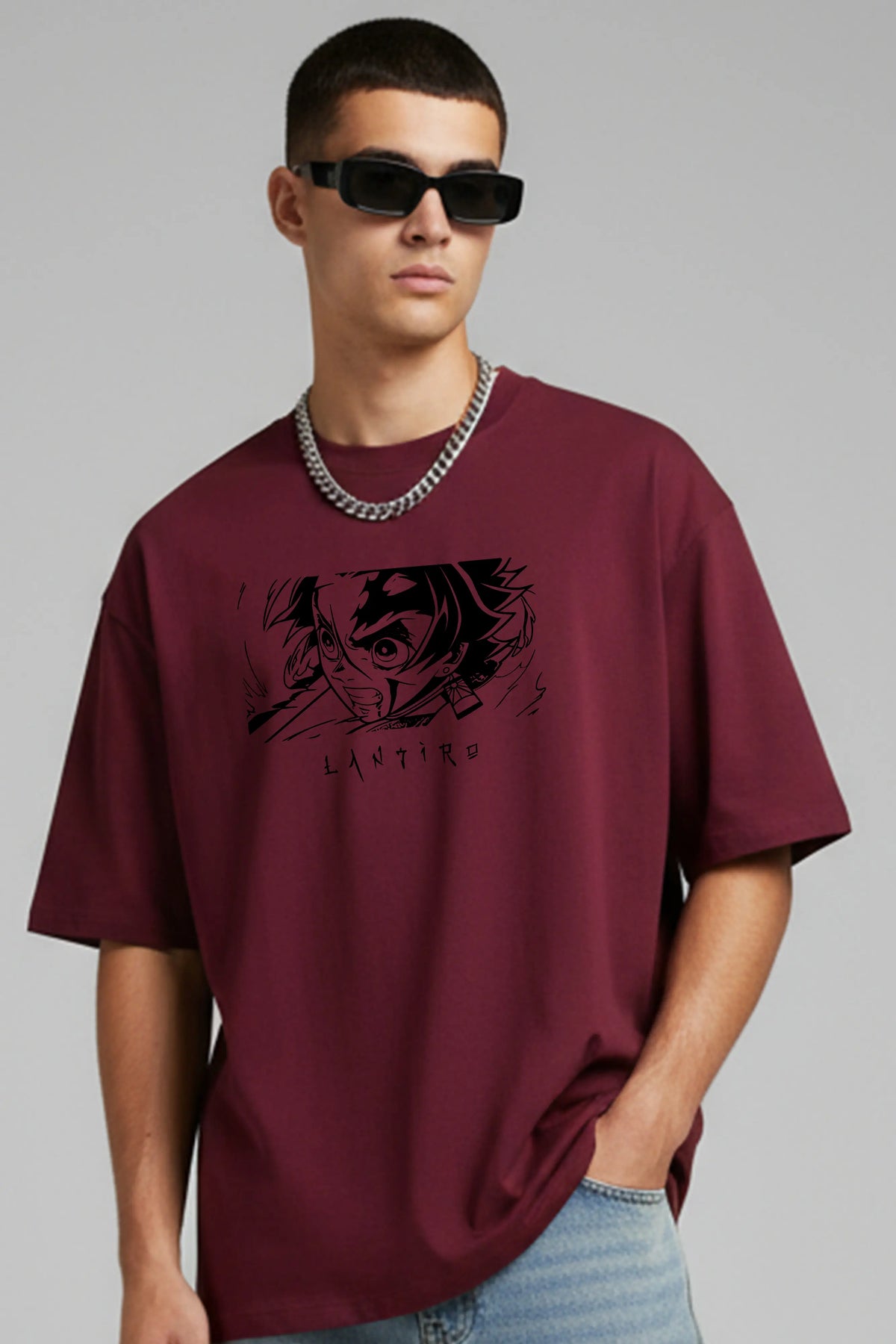 Demon Slayer Tanjiro Design  Graphic Printed Oversized Drop Shoulder Sleeves  T shirt