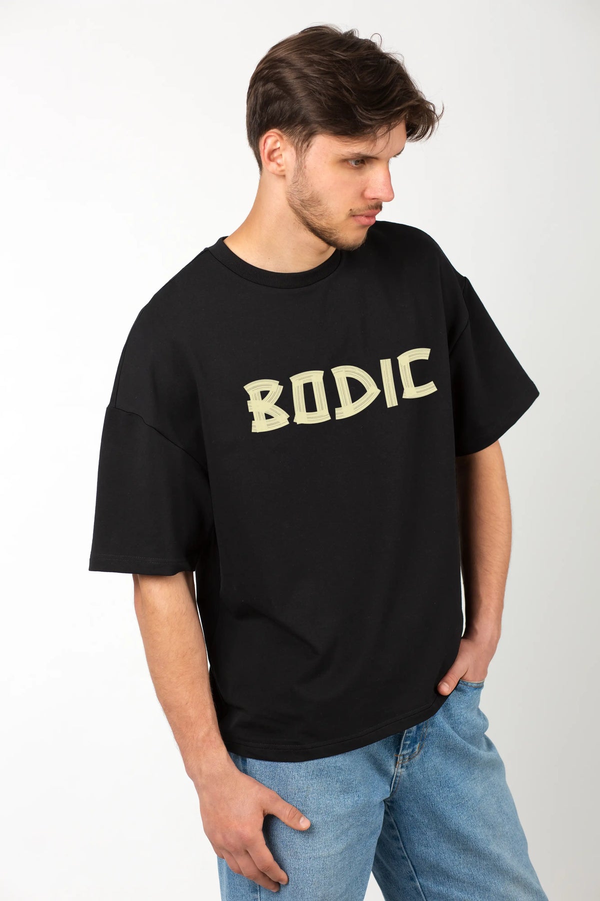 Five Elements Graphic Printed Oversized Drop Shoulder Sleeves T shirt