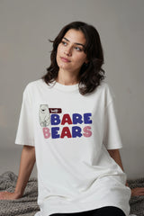 White Oversized T shirt with Bare Bear Design  Graphic Printed Oversized Drop Shoulder Sleeves T shirt