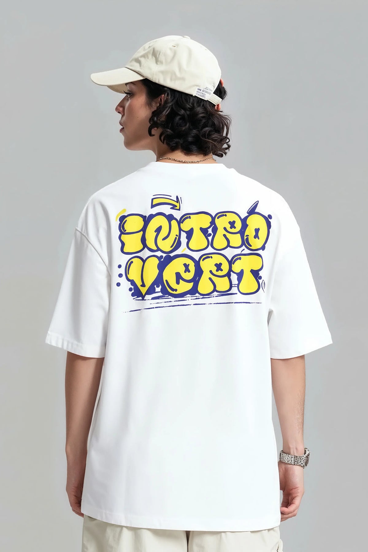 Introvert Design in Graffiti Graphic Printed Oversized Drop Shoulder Sleeves T shirt