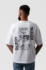 Demon Slayer Graphic Printed Oversized Drop Shoulder Sleeves Pure Cotton T shirt