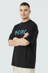 Bodic Mens's Inosuke Design Graphic Printed Oversized Drop Shoulder Sleeves T shirt