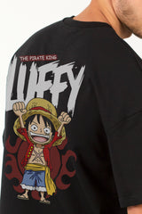 Chibi Art Luffy Design Graphic Printed Oversized Drop Shoulder Sleeves T shirt