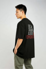 Bodic Men's Gym Motivation Quote Graphic Printed Oversized Drop Shoulder Sleeves T shirt