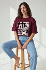 Micky Mouse Comic Design Graphic Printed Oversized Drop Shoulder Sleeves T-shirt
