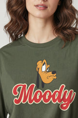 Moody Pluto Graphic Printed Oversized Drop Shoulder Sleeves T shirt