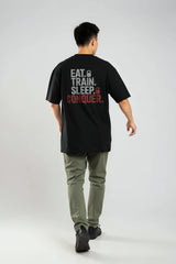 Bodic Men's Gym Motivation Quote Graphic Printed Oversized Drop Shoulder Sleeves T shirt