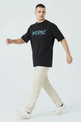 Bodic Mens's Inosuke Design Graphic Printed Oversized Drop Shoulder Sleeves T shirt